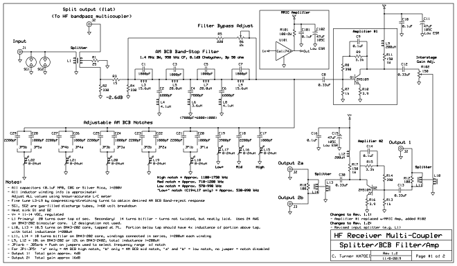 The AM BCB filter/splitter module schematic