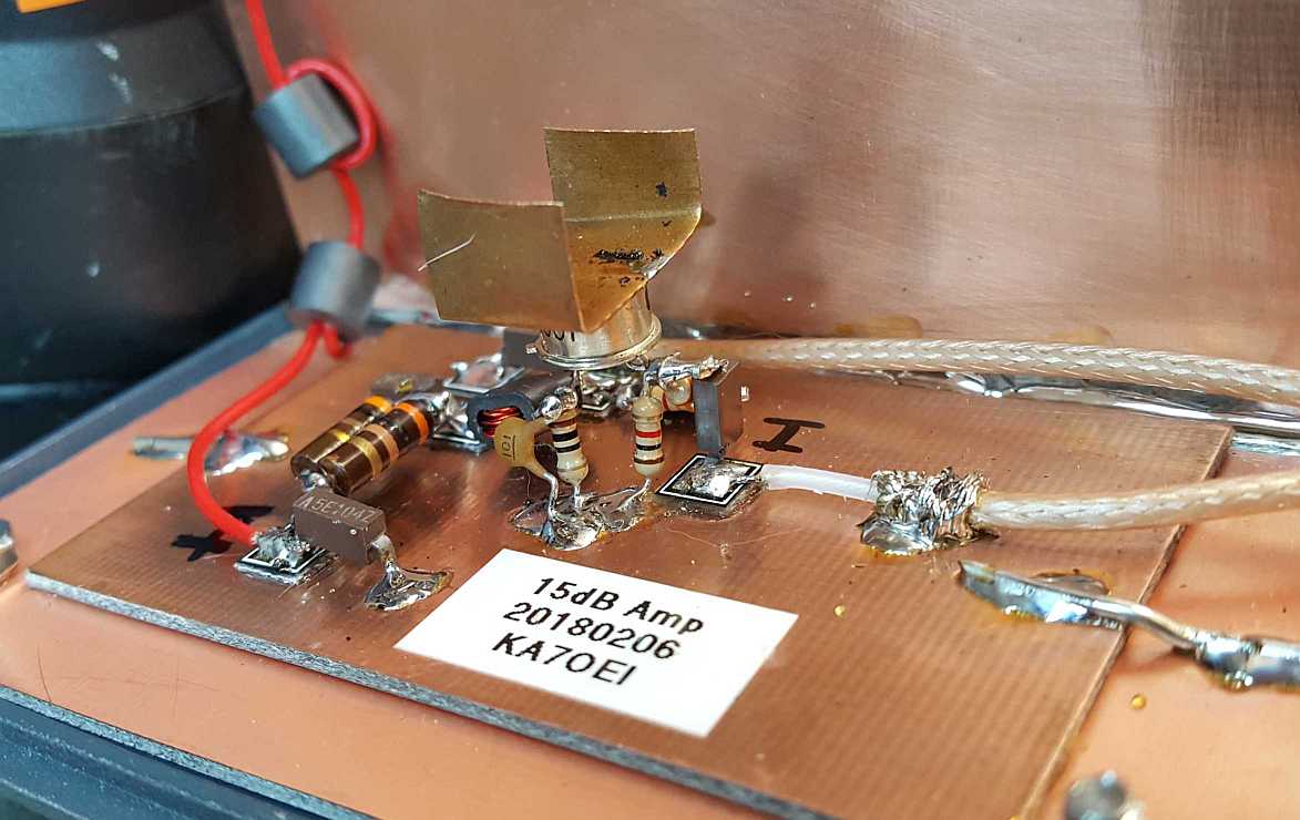 Close up of one of the broadband RF amplifier sections