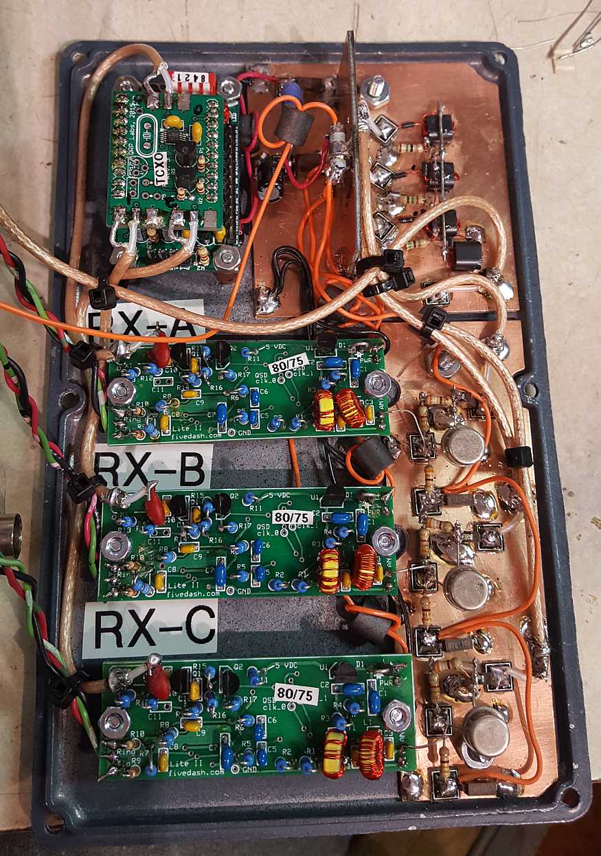 The triple Softrock receiver module with RF amplifiers.