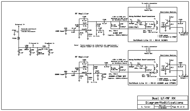 Schematic diagram of the 630 and 2200 meter modified Softrock Lite II receivers